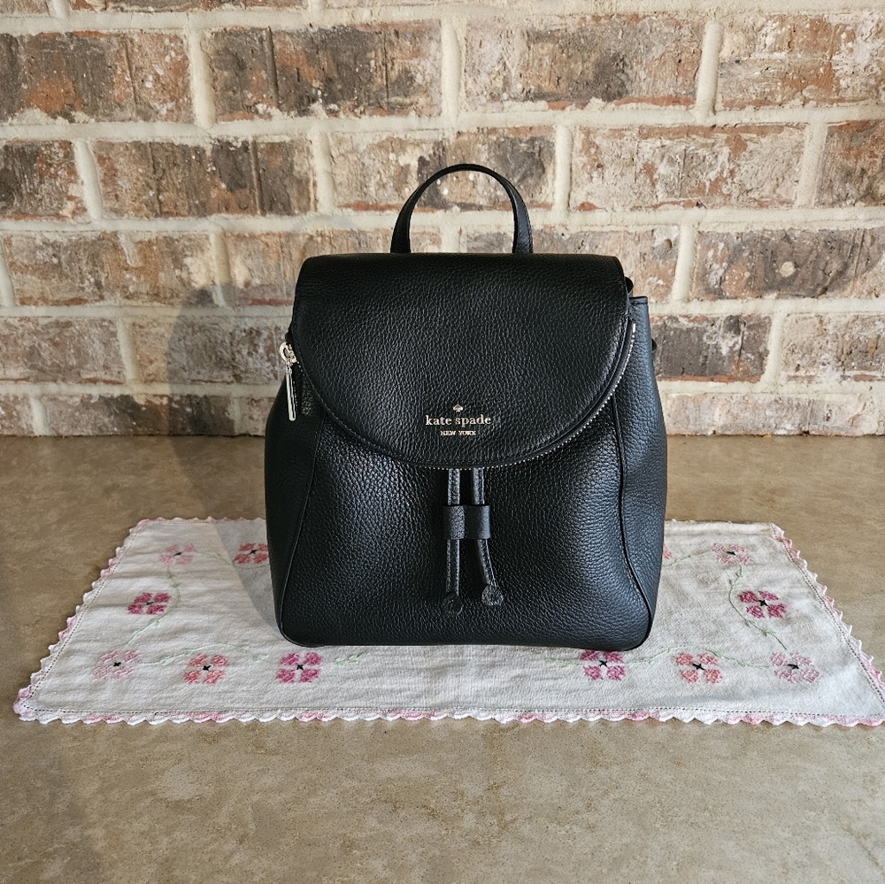 Kate Spade Black Leila Medium Flap Backpack